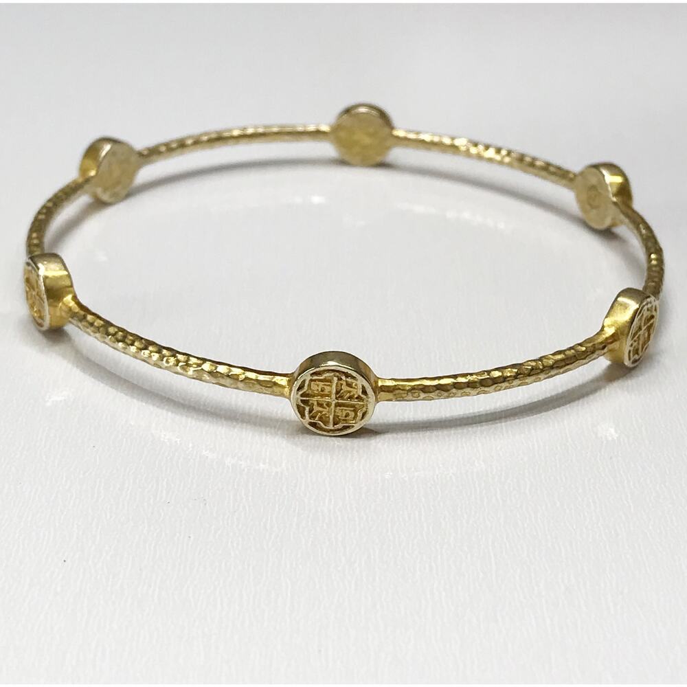 Julie Vos Valencia Bangle Coin Stations 24K Gold Plated Hammered Bracelet